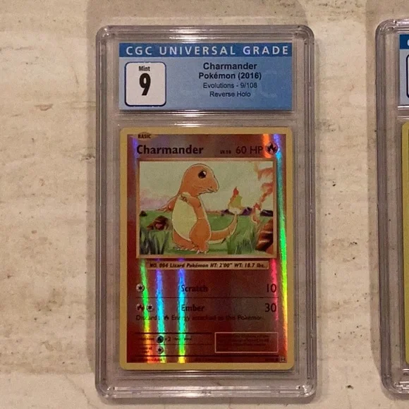 Pokemon Pikachu 2016 XY Evolutions 35/108 Reverse Holo & Charmander 9/108 CGC 9 - Picture 2 of 8